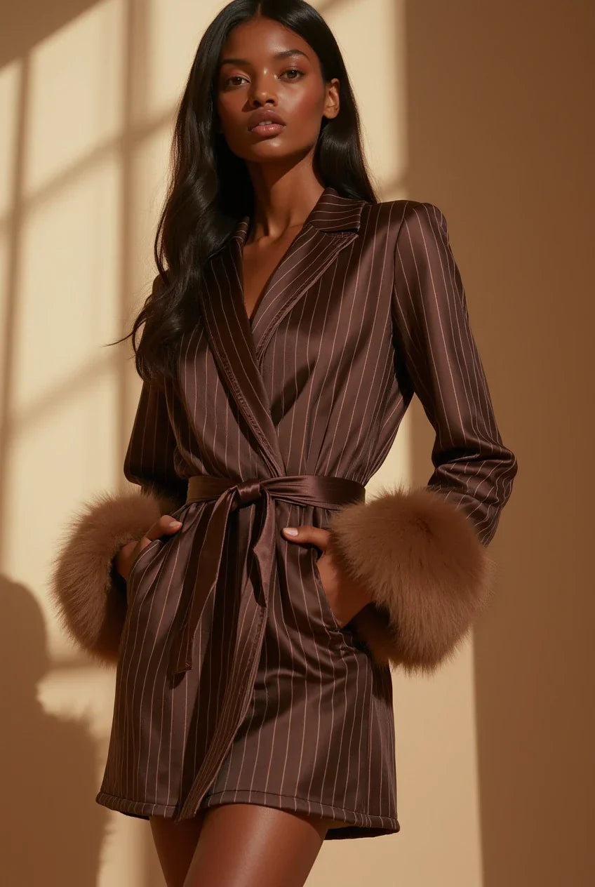 The Brown Pinstripe Robe