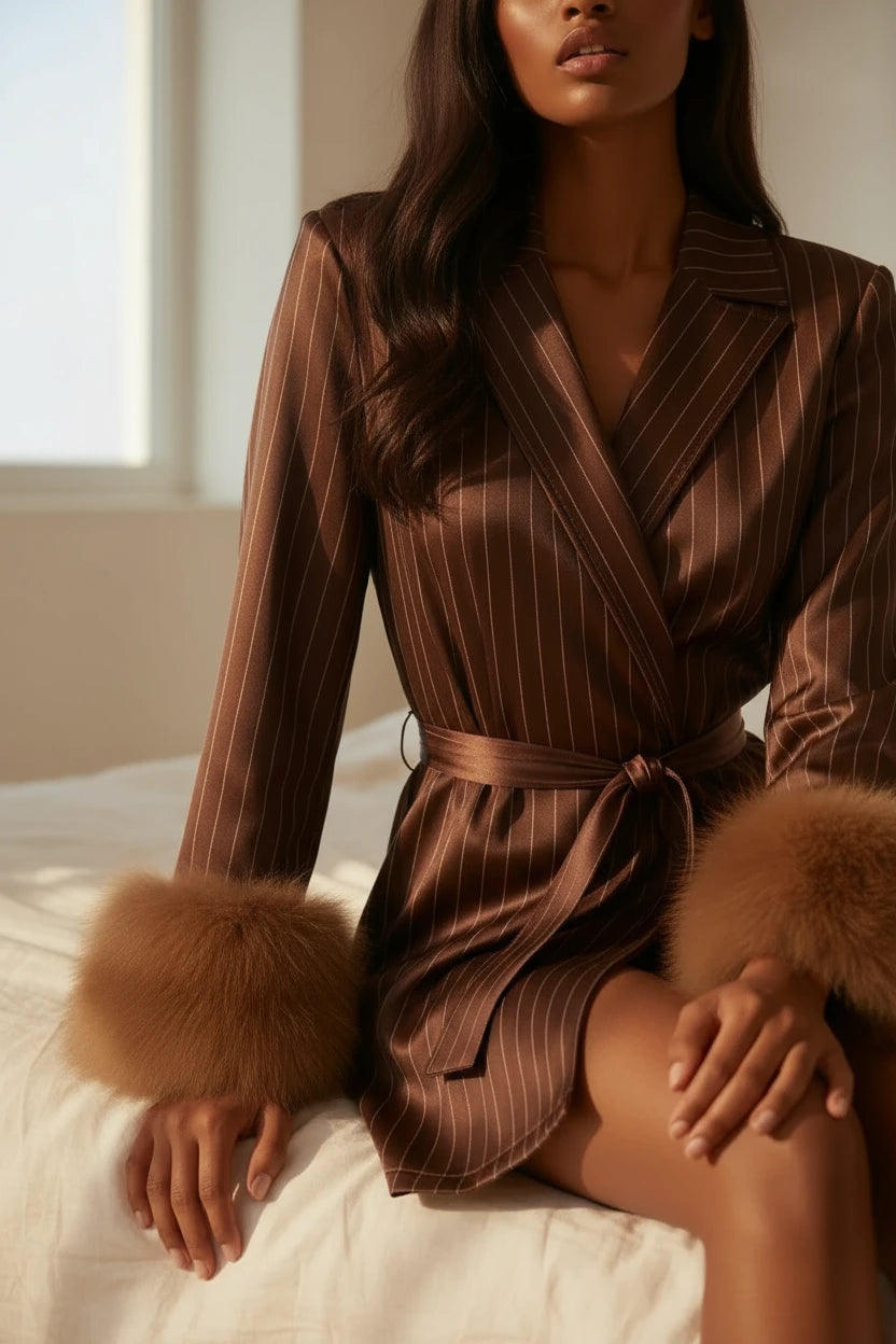 The Brown Pinstripe Robe